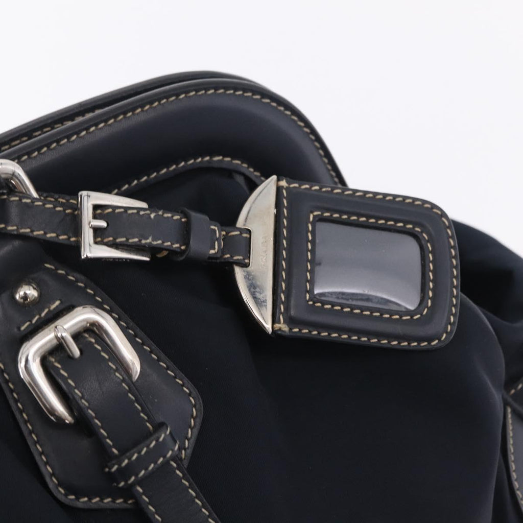 PRADA Boston Bag Nylon Navy Silver Auth ki6952V