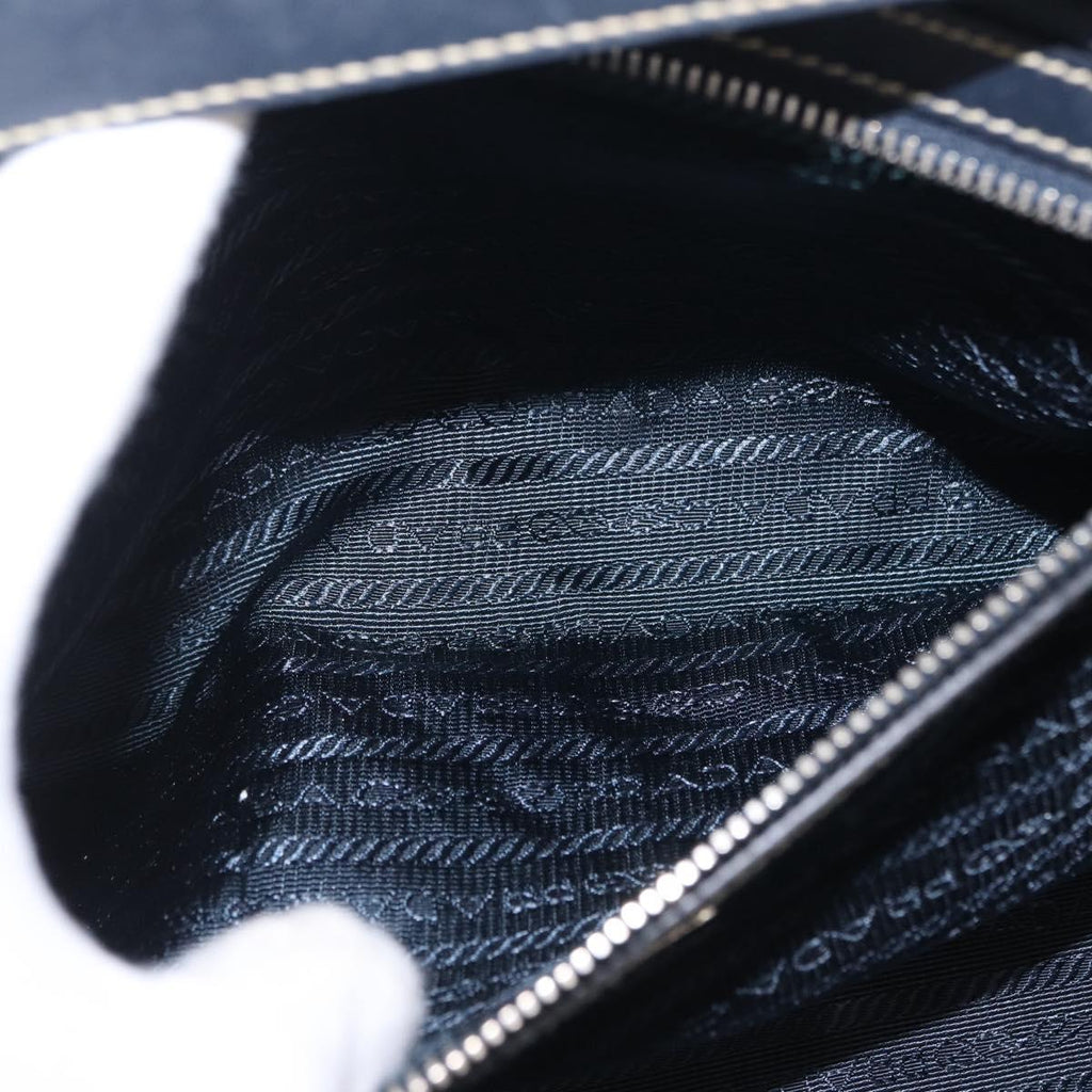 PRADA Boston Bag Nylon Navy Silver Auth ki6952V