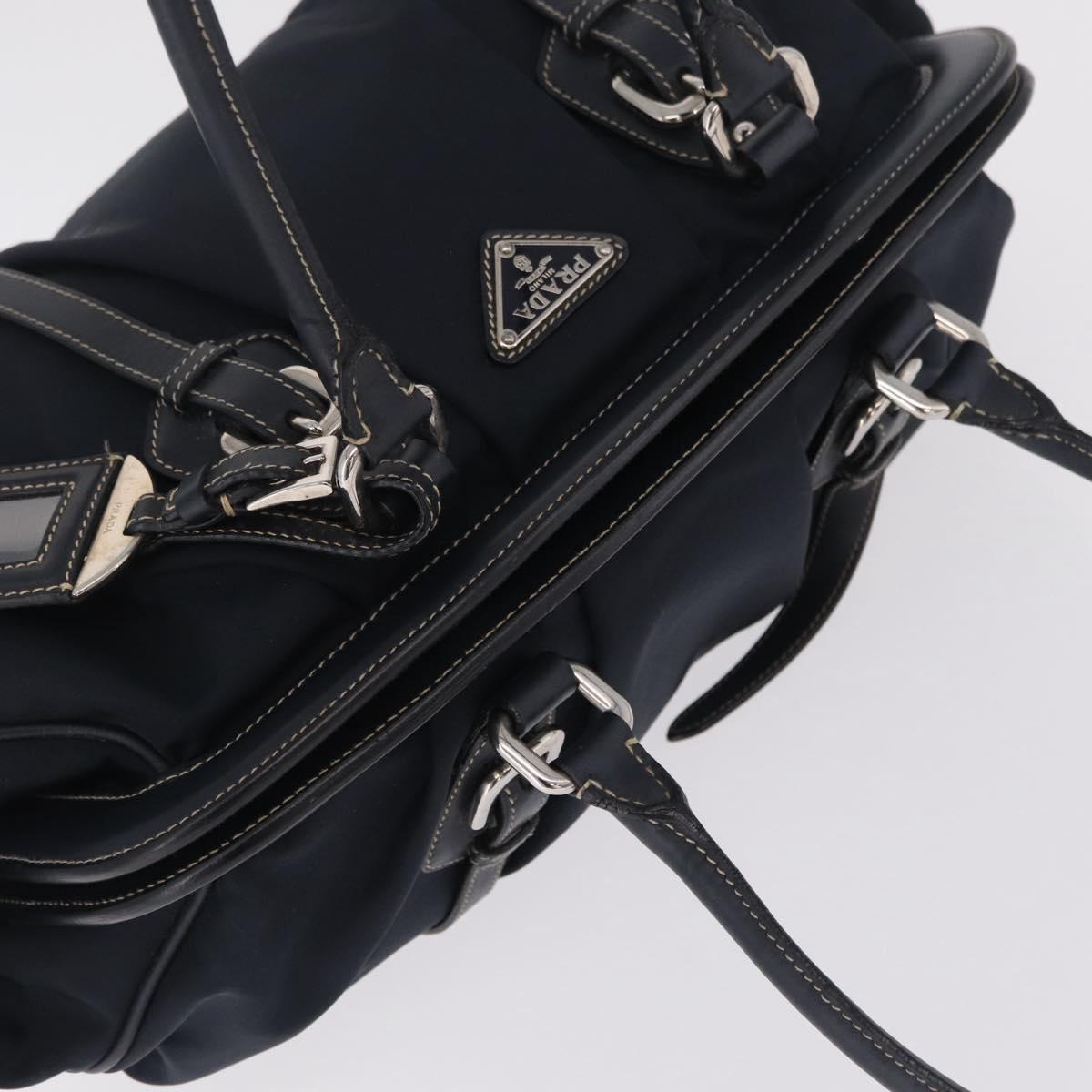 PRADA Boston Bag Nylon Navy Silver Auth ki6952V