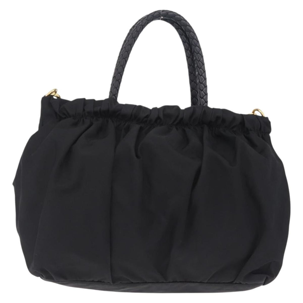 PRADA Tote Bag Nylon 2way Black Gold Tone Auth ki6955V