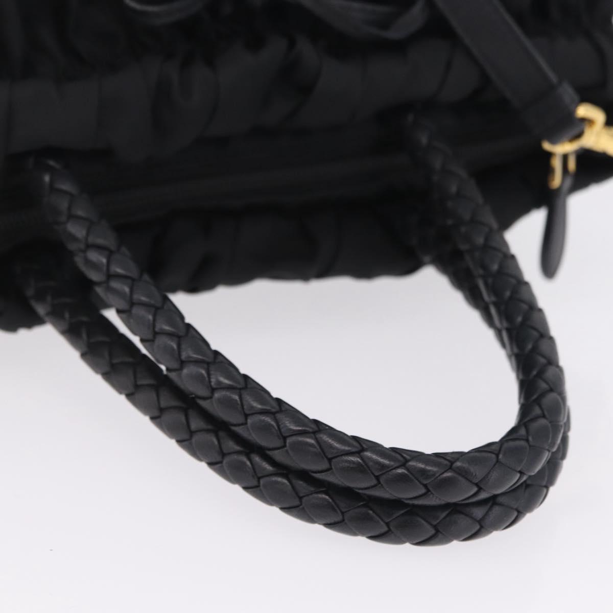 PRADA Tote Bag Nylon 2way Black Gold Tone Auth ki6955V