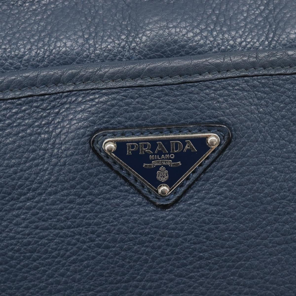 PRADA Shoulder Bag Vittero Dino Leather Navy Silver Auth LN240