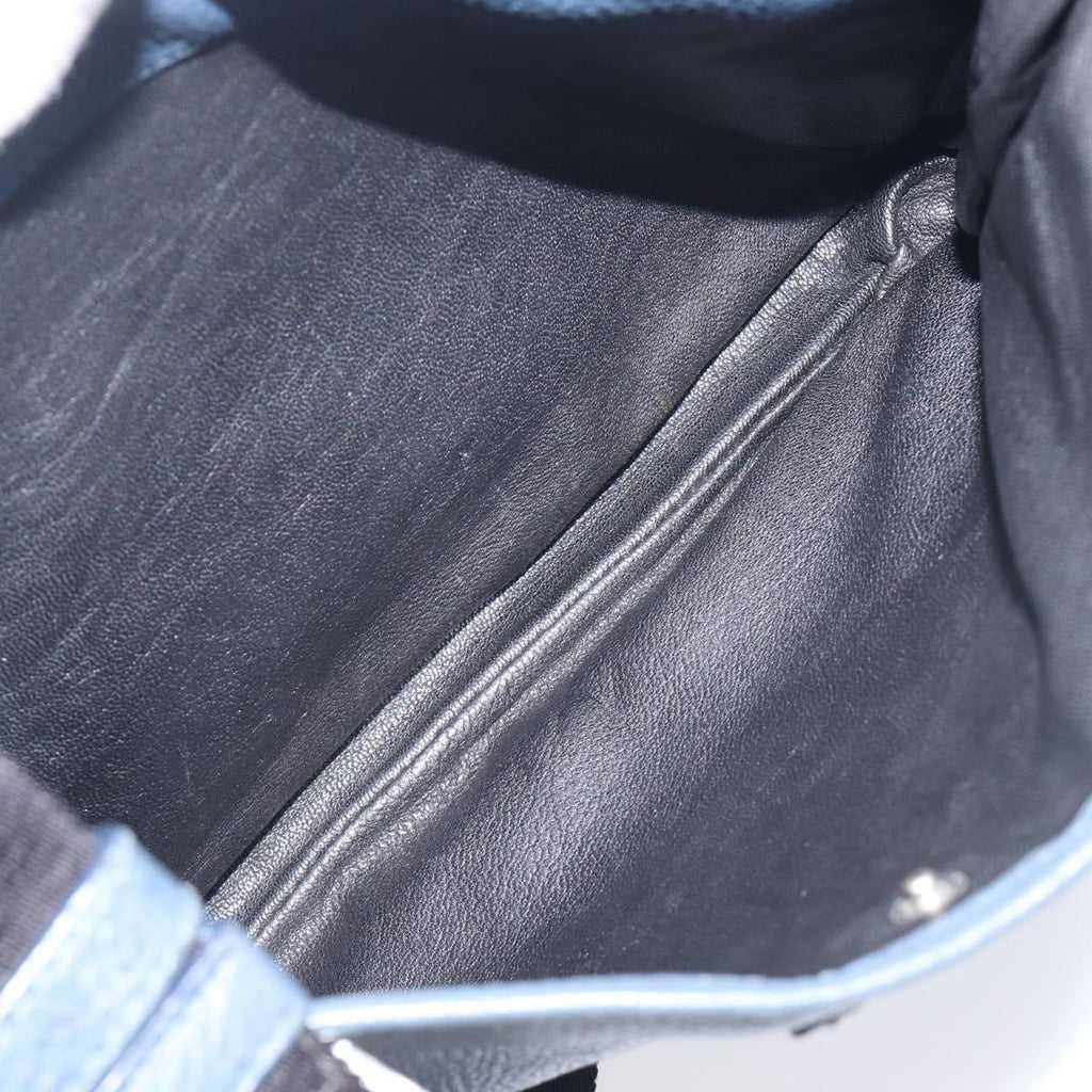 PRADA Shoulder Bag Vittero Dino Leather Navy Silver Auth LN240