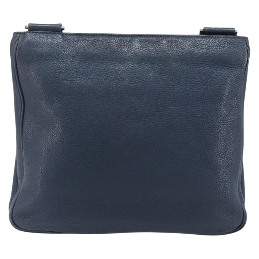 PRADA Shoulder Bag Vittero Dino Leather Navy Silver Auth LN240