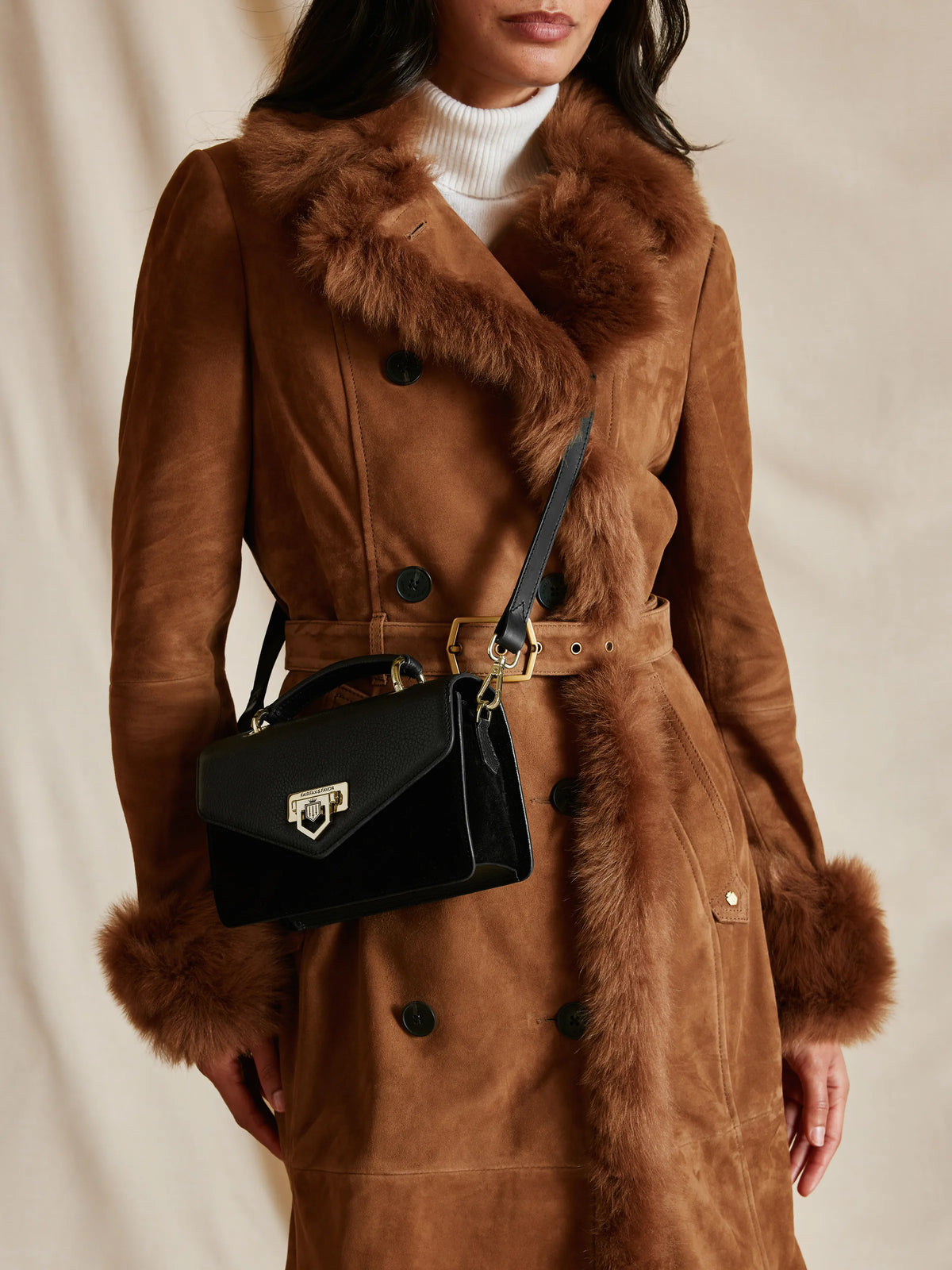 Loxley Mini Cross Body Bag - Black Leather & Suede