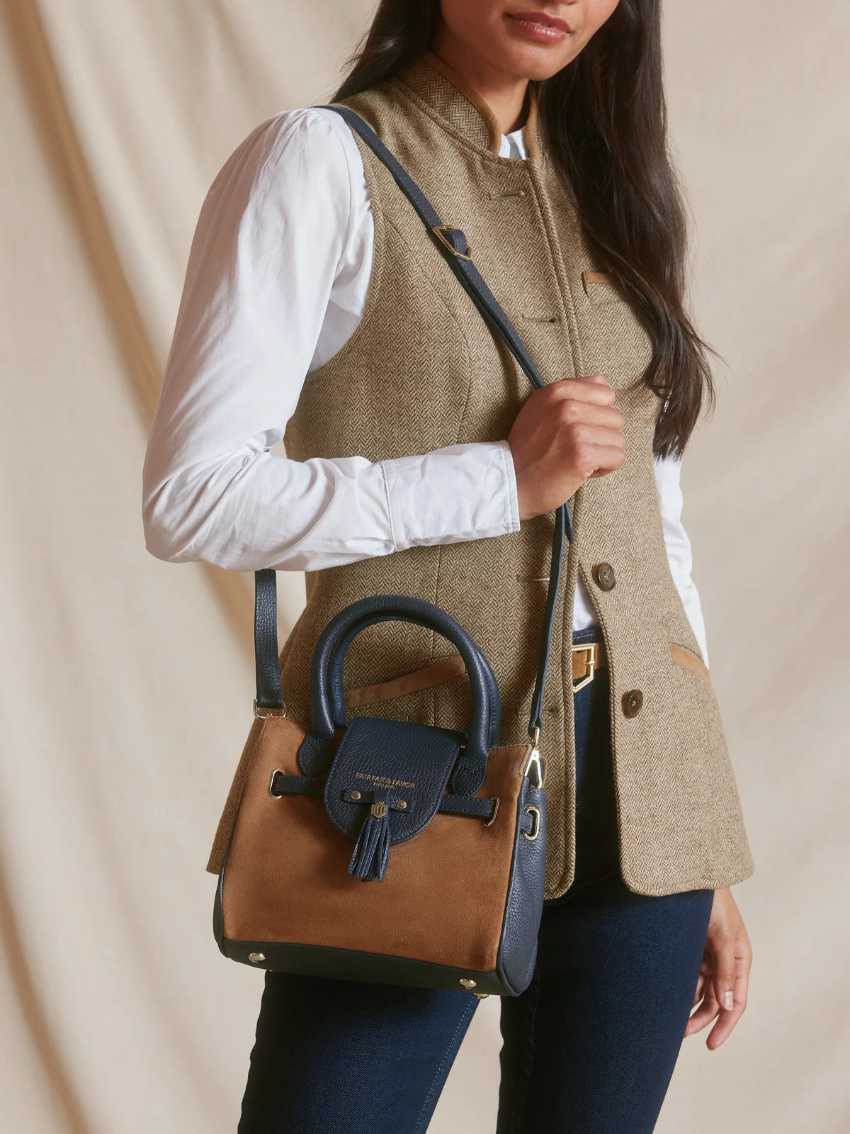 Mini Windsor Handbag - Tan & Navy