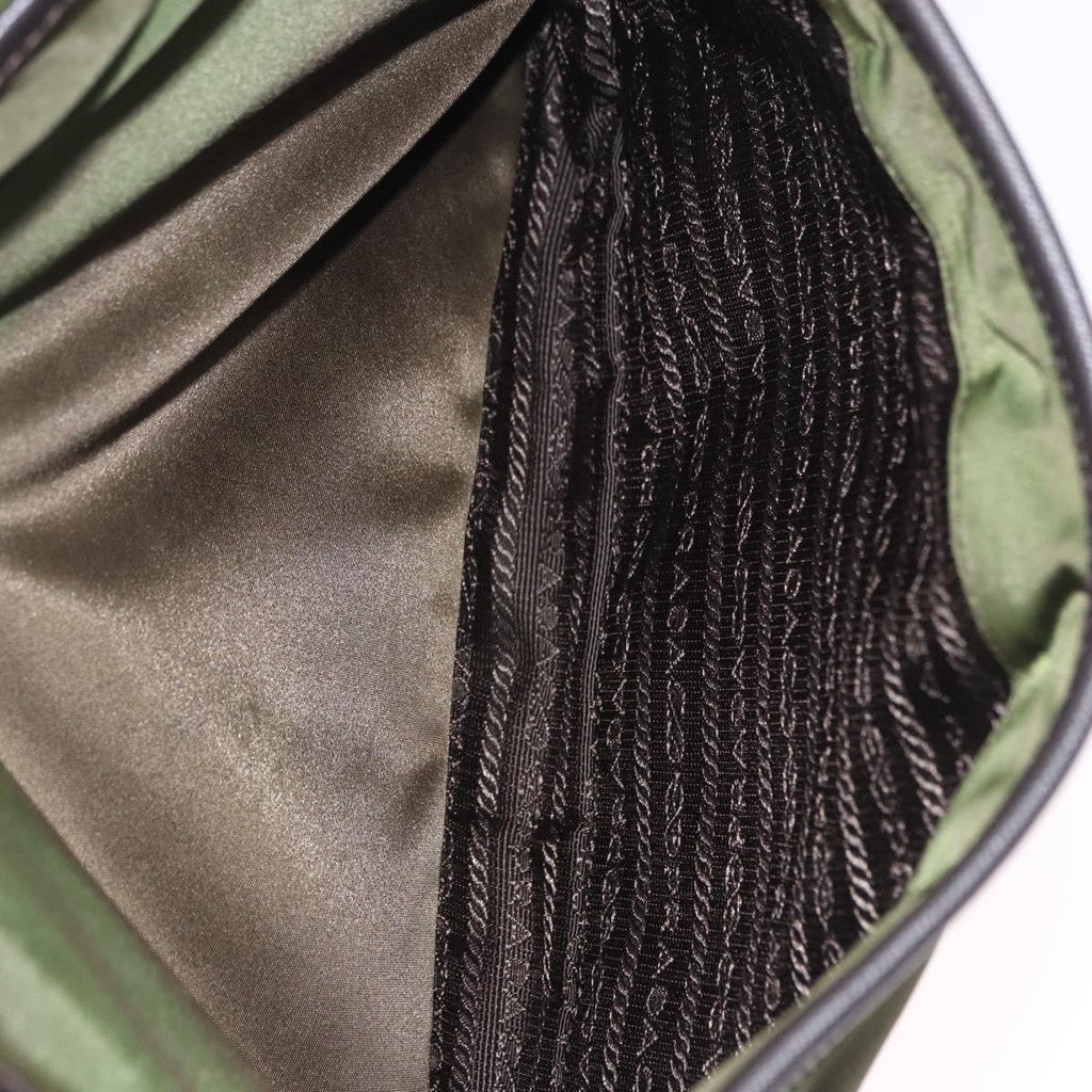 PRADA Shoulder Bag Nylon Khaki Silver Auth mr2884