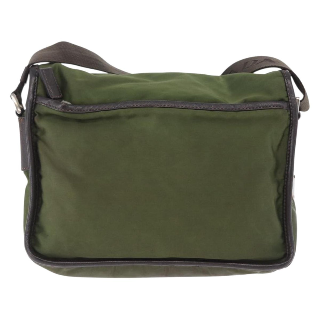 PRADA Shoulder Bag Nylon Khaki Silver Auth mr2884