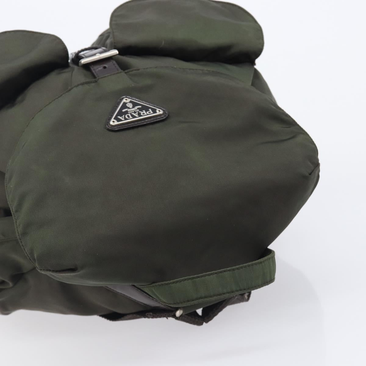 PRADA Backpack Nylon Khaki Silver Auth mr2957