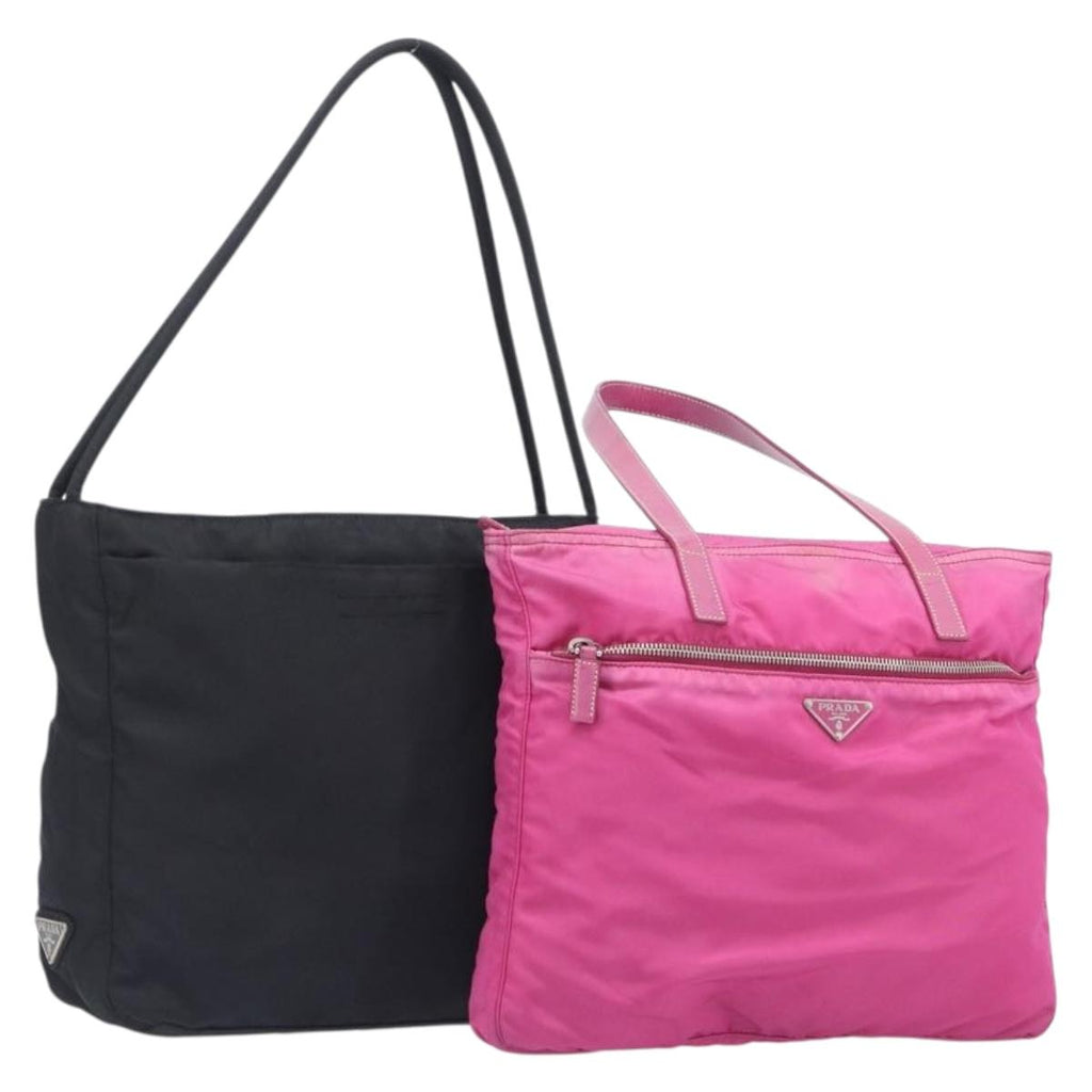 PRADA Tote Bag Nylon 2 Set Pink Black Auth mr3075