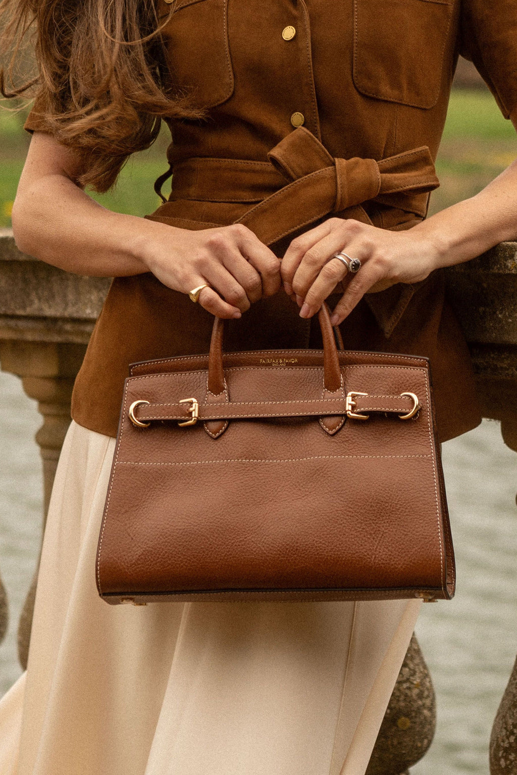Town & Country Collection - Top Handle Bag - Tan Pebbled Leather