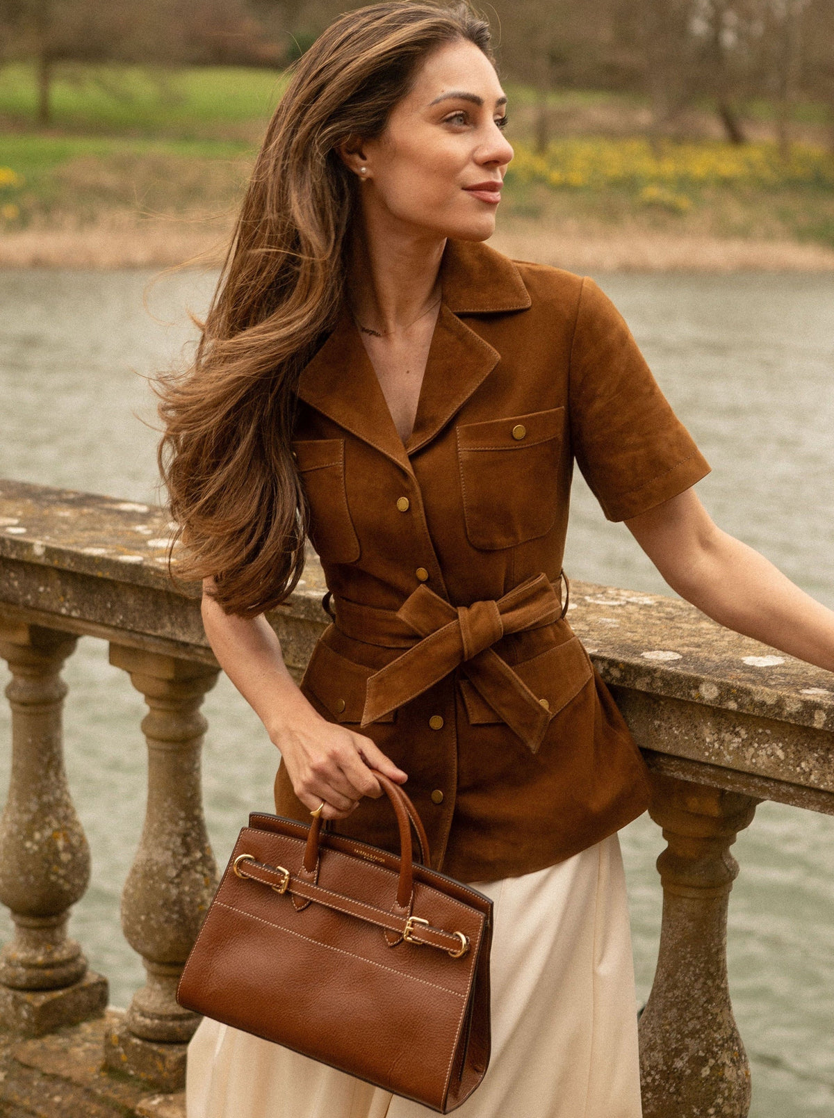 Town & Country Collection - Top Handle Bag - Tan Pebbled Leather