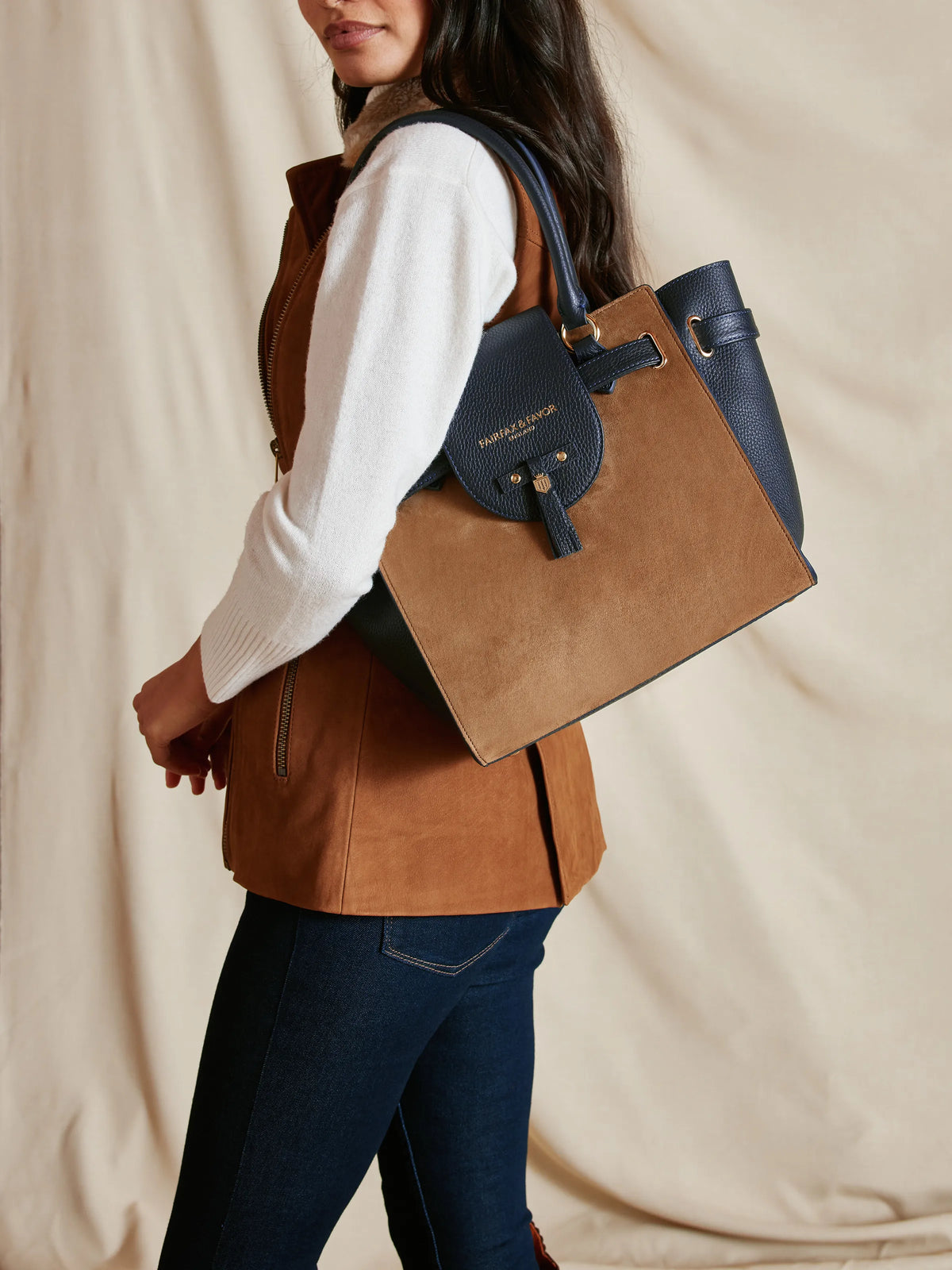 Windsor Tote - Tan & Navy