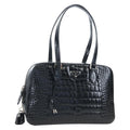 PRADA Hand Bag Embossed Leather Black Silver Auth yk20763SAM