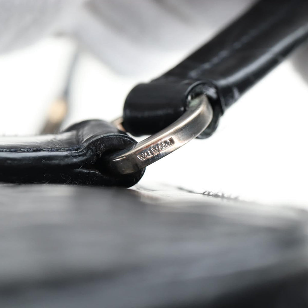 PRADA Hand Bag Embossed Leather Black Silver Auth yk20763SAM