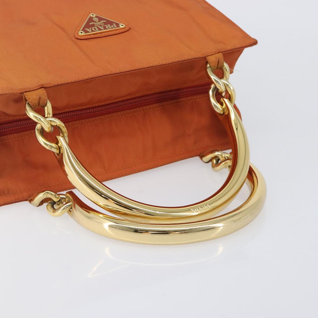 PRADA Hand Bag Nylon Orange Gold Auth yk20984A