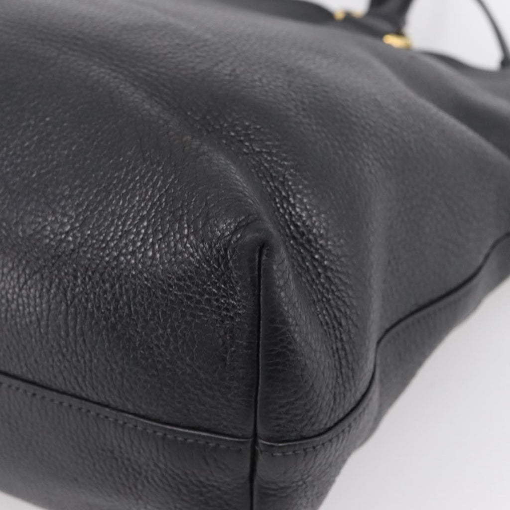 PRADA Tote Bag Leather 2way Black Gold Auth yk21027V