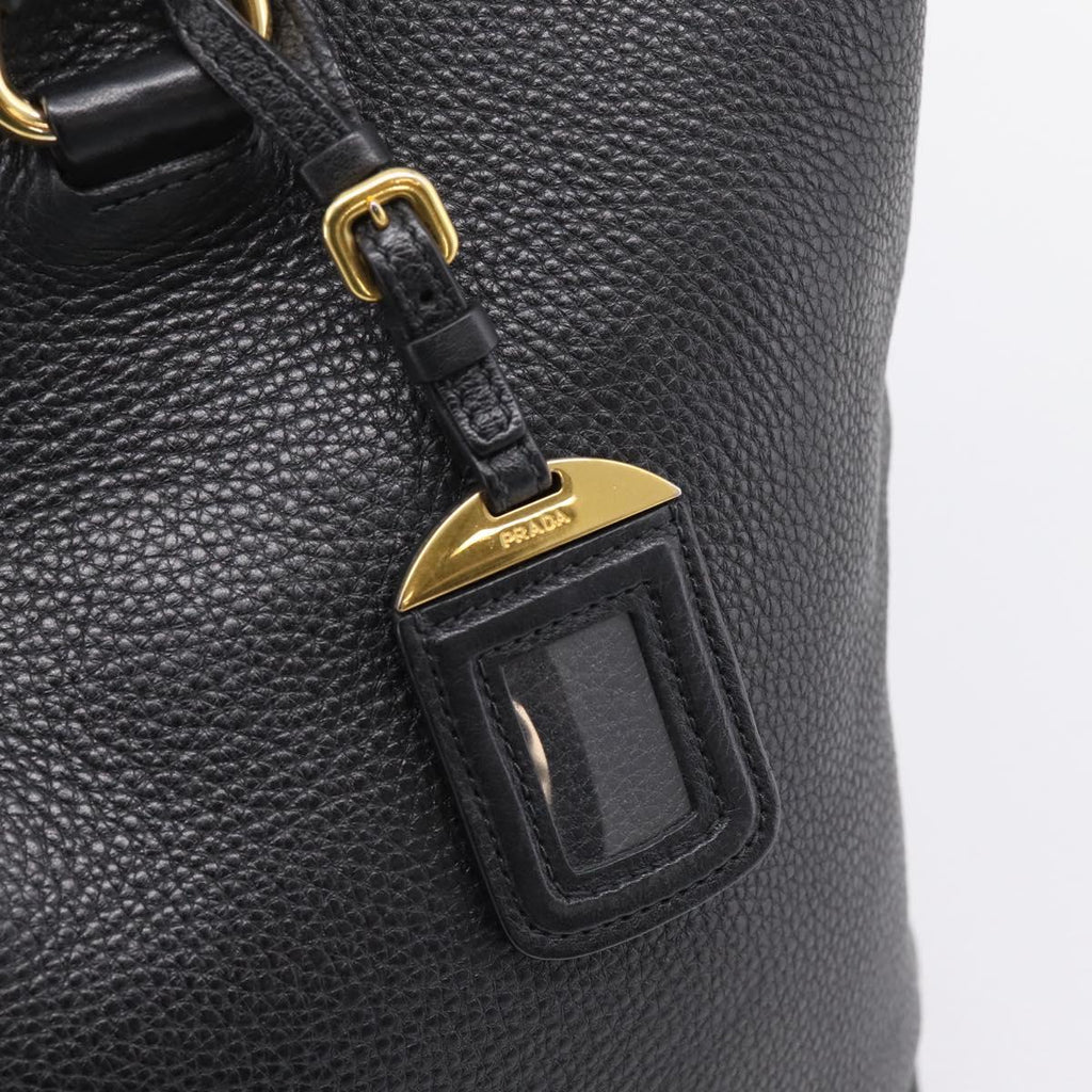 PRADA Tote Bag Leather 2way Black Gold Auth yk21027V