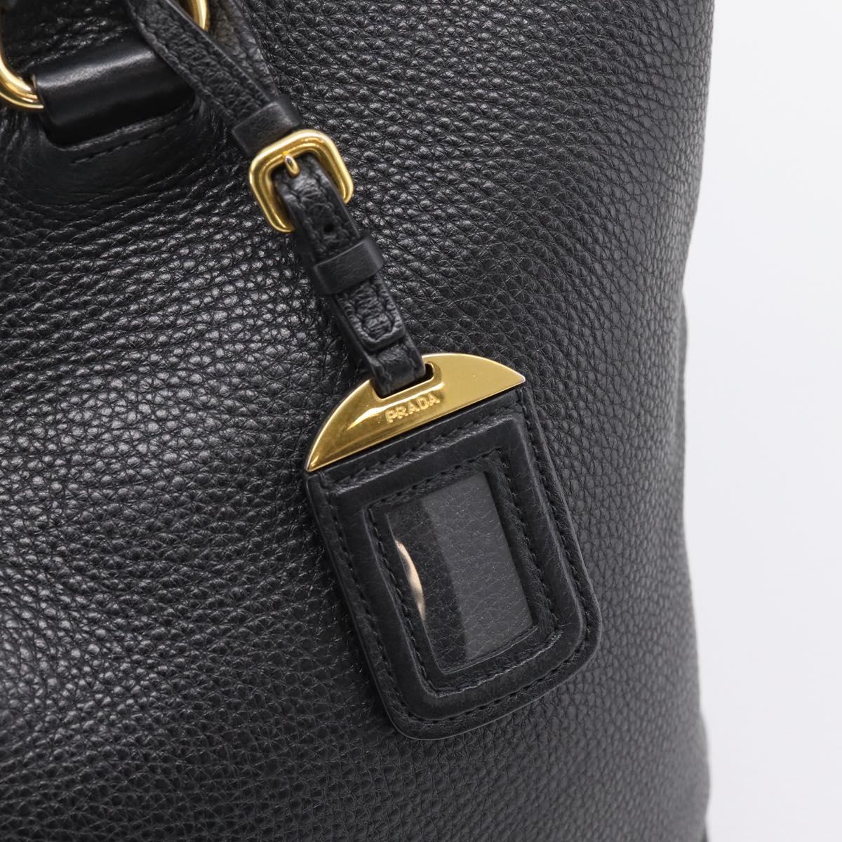 PRADA Tote Bag Leather 2way Black Gold Auth yk21027V
