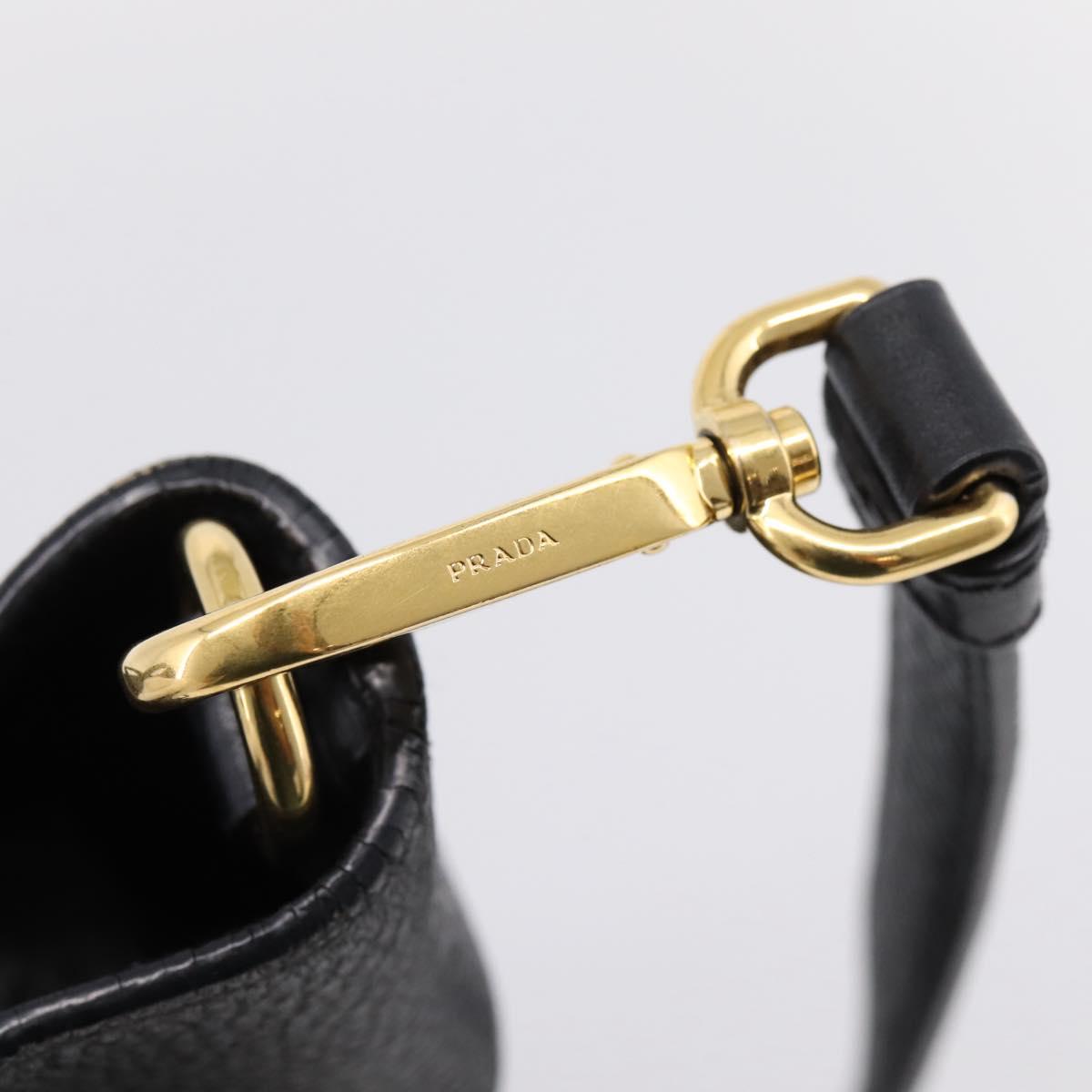 PRADA Tote Bag Leather 2way Black Gold Auth yk21027V