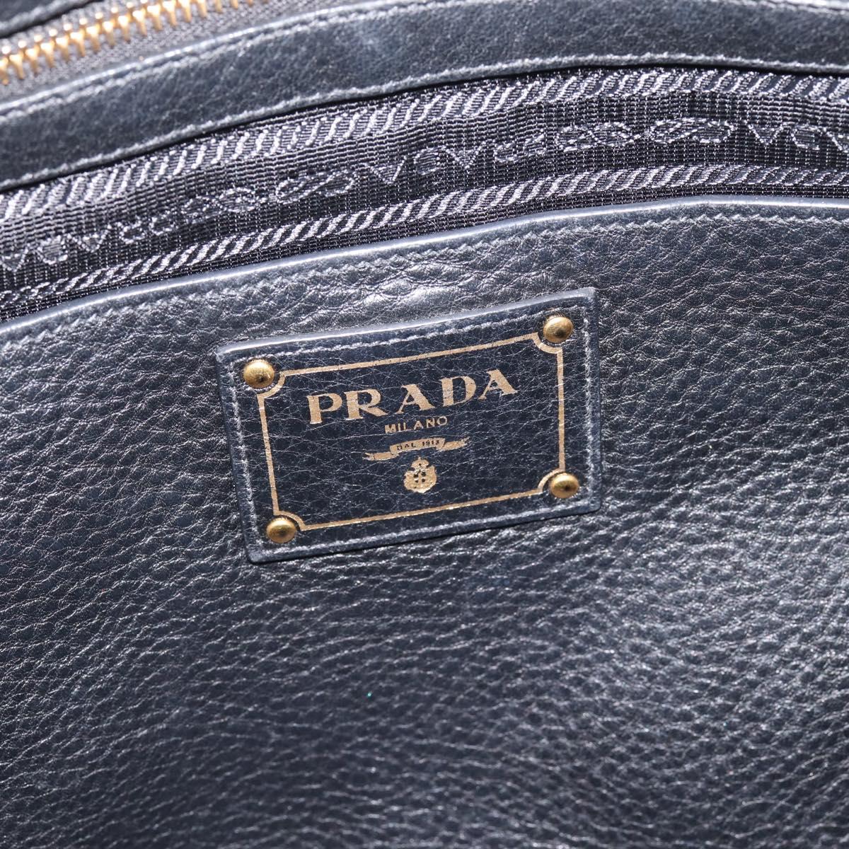 PRADA Tote Bag Leather 2way Black Gold Auth yk21027V