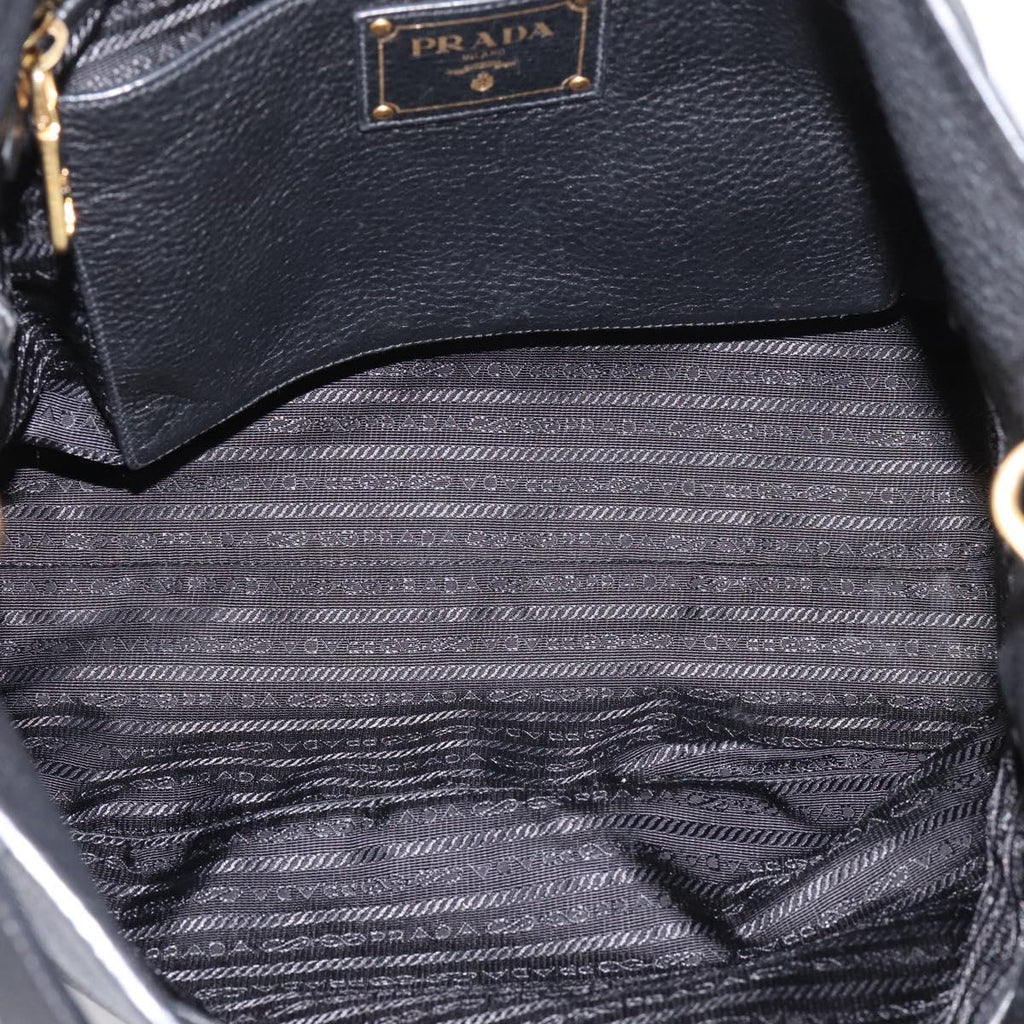 PRADA Tote Bag Leather 2way Black Gold Auth yk21027V
