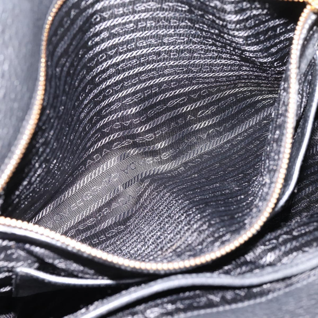 PRADA Tote Bag Leather 2way Black Gold Auth yk21027V
