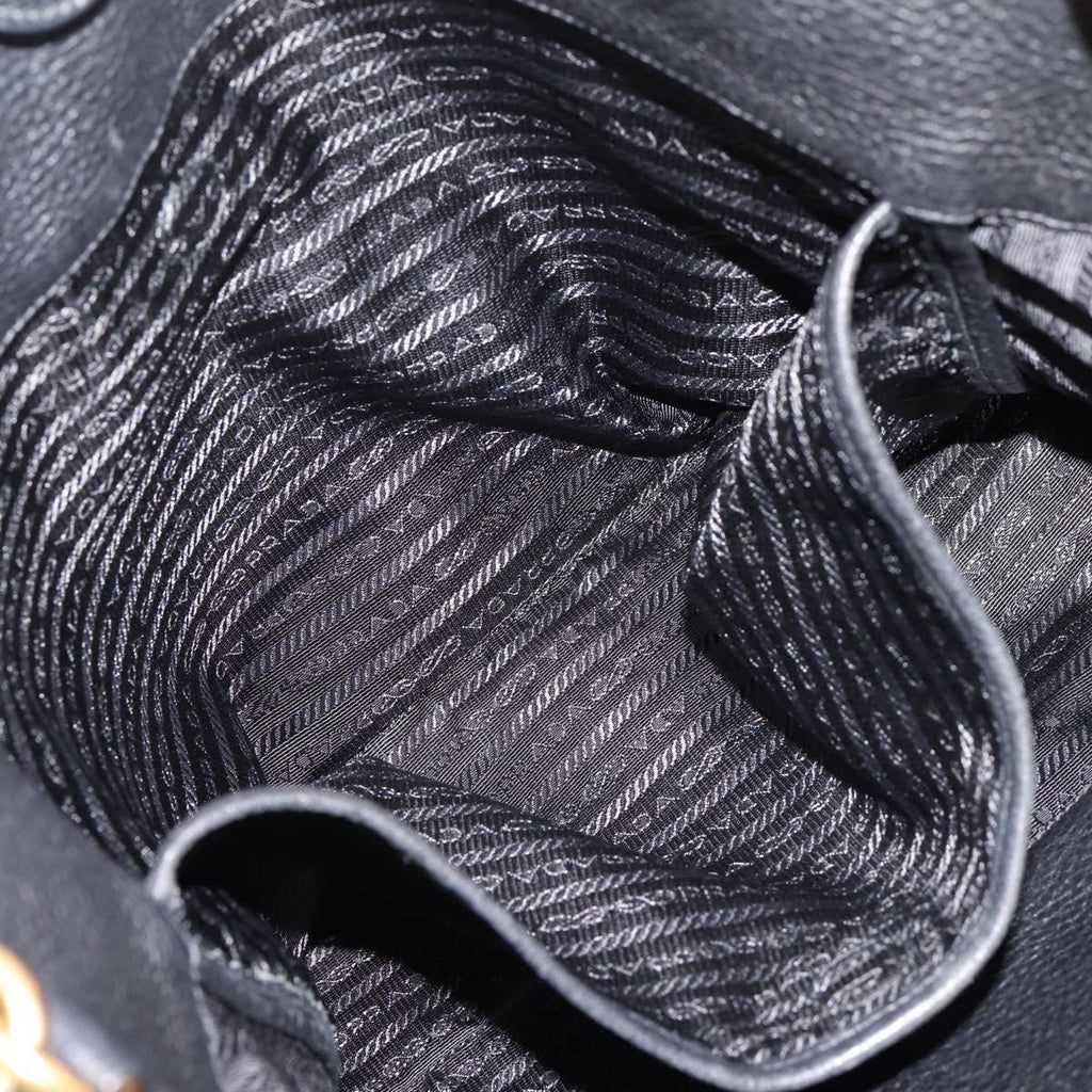 PRADA Tote Bag Leather 2way Black Gold Auth yk21027V