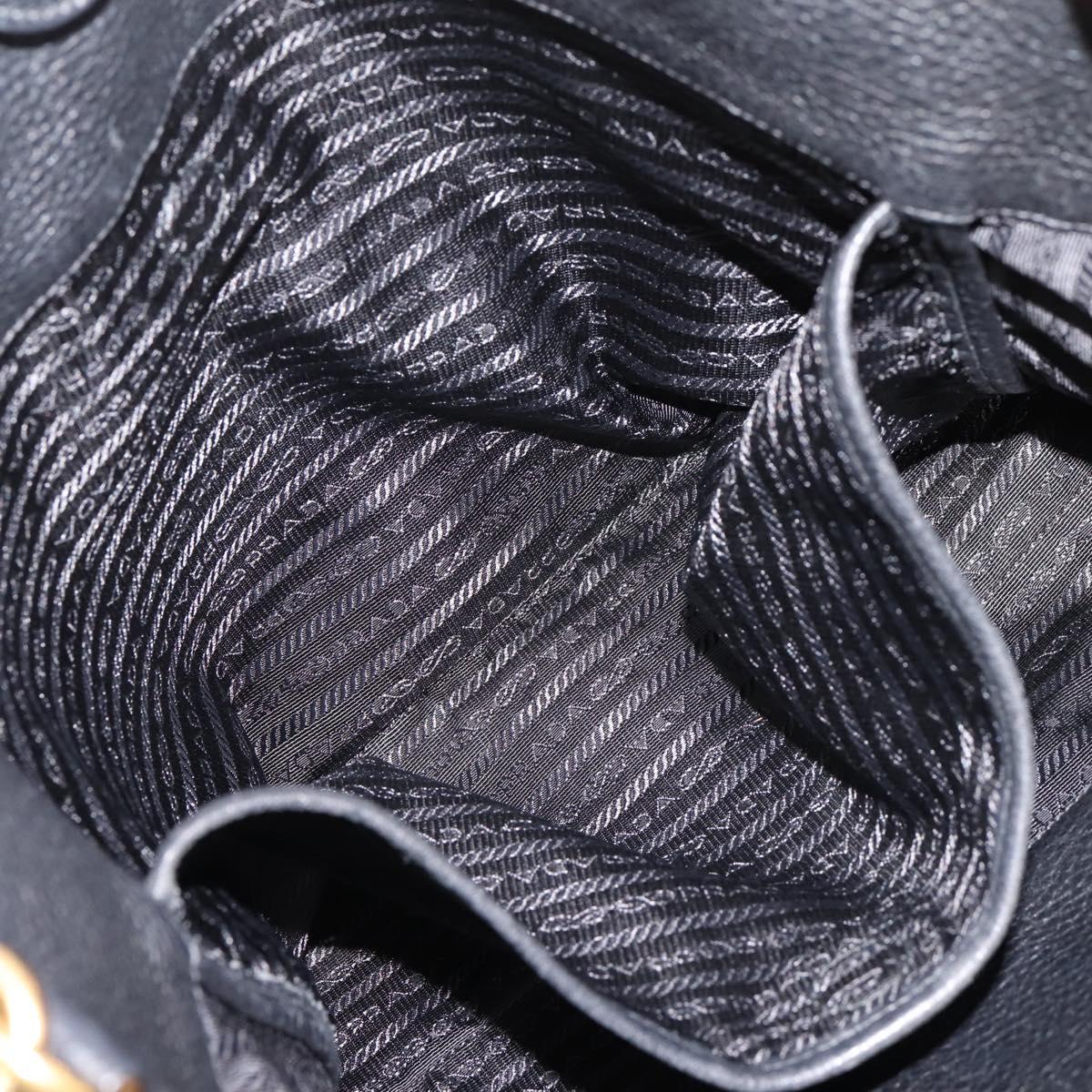 PRADA Tote Bag Leather 2way Black Gold Auth yk21027V