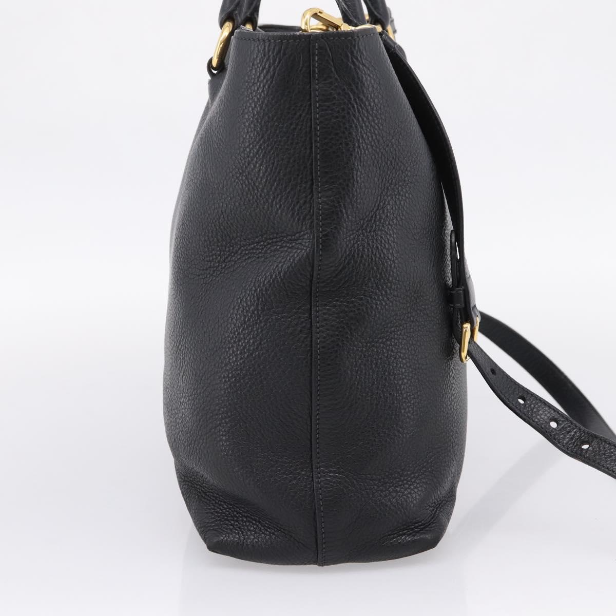 PRADA Tote Bag Leather 2way Black Gold Auth yk21027V