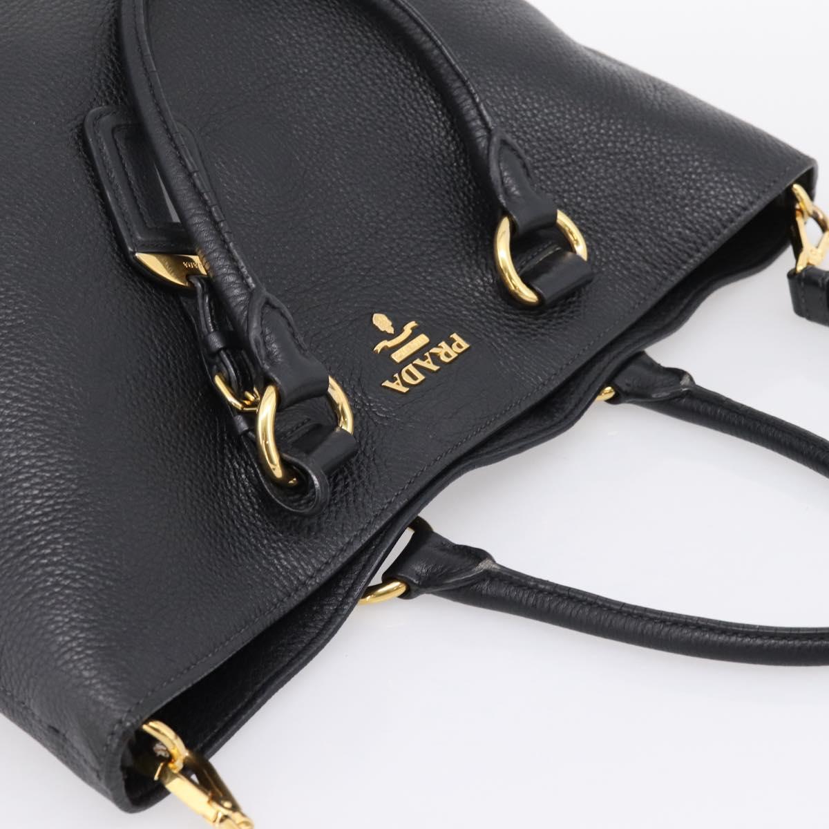 PRADA Tote Bag Leather 2way Black Gold Auth yk21027V